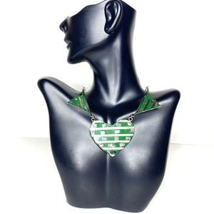 Mexican Alpaca Necklace Heart Shaped Chocker Green and Mother of Pearl Inlay